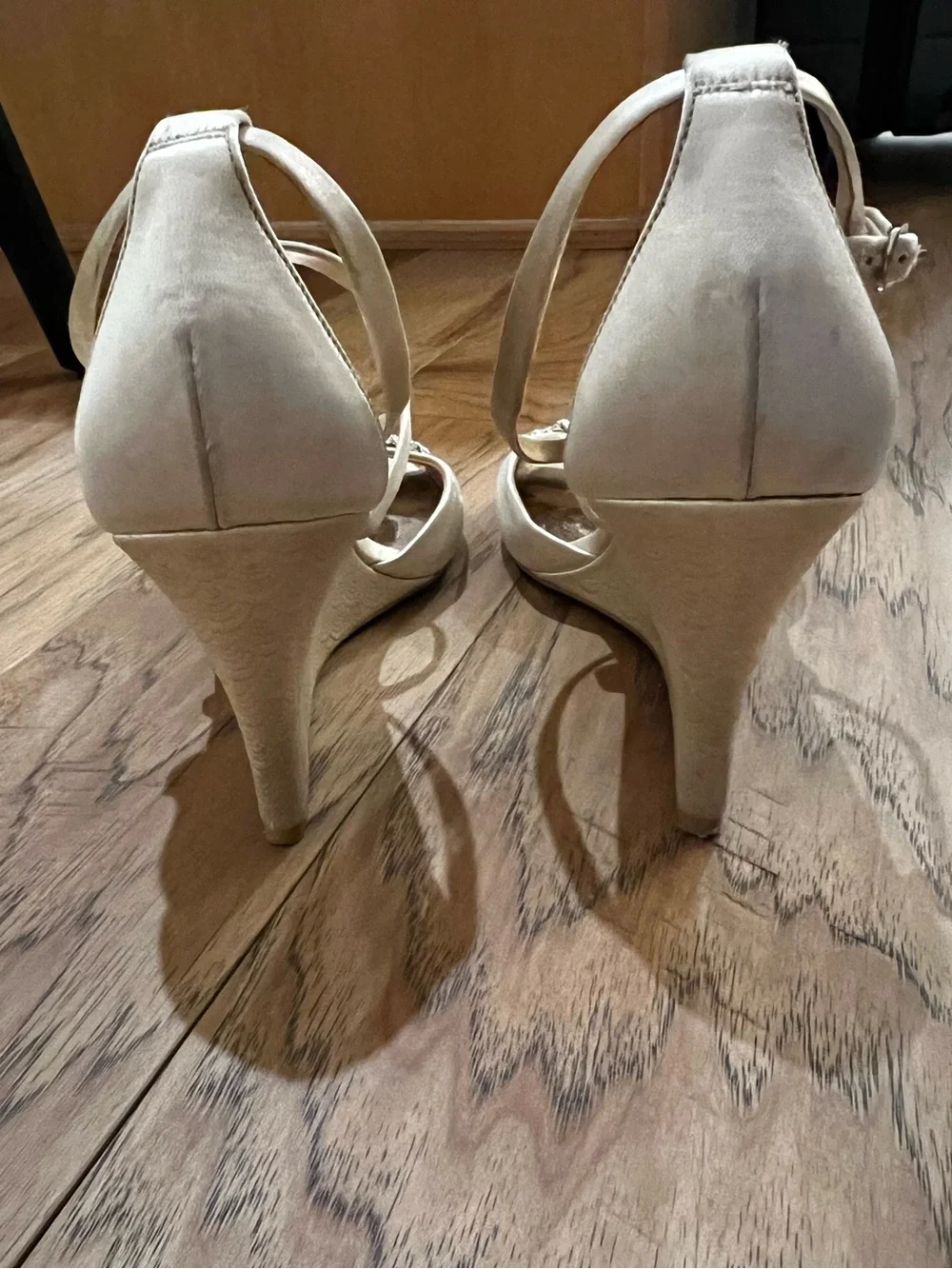 Badgley Mischka Ivory Satin Wedge Sandal with Crystal Embellishment